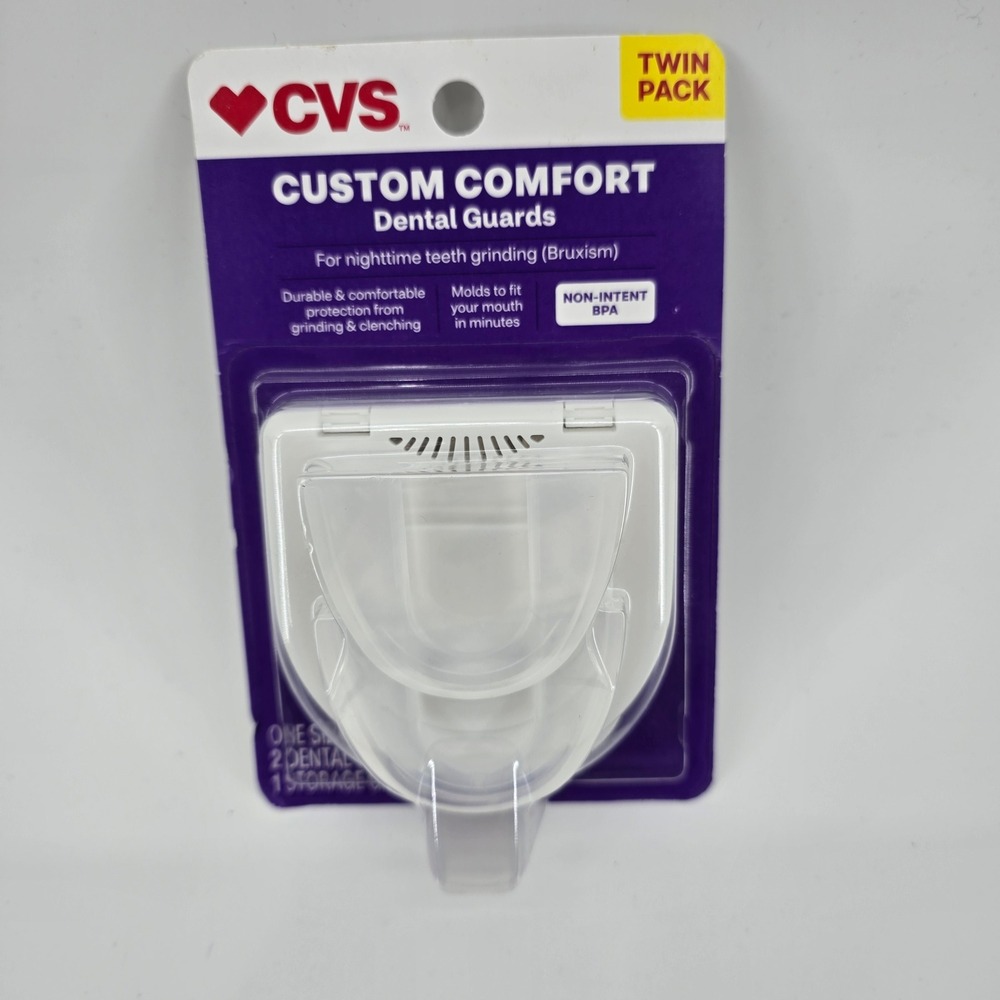CVS Custom Comfort Dental Guards Storage Case Nighttime Bruxism Twin Pack Clear